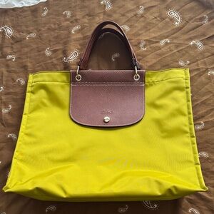 Longchamp Yellow Tote Bag with Brown Trim - Women's Everyday Carry